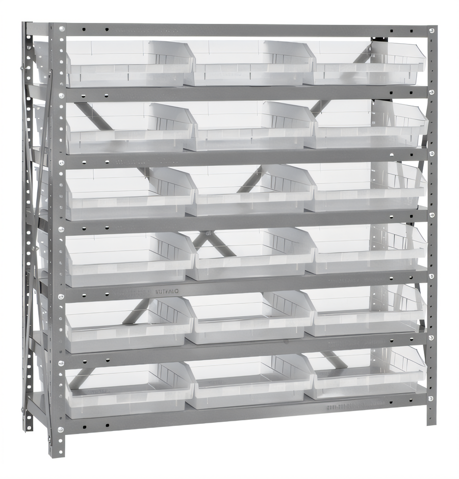 Product image #1 for Quantum Heavy-Duty Stationary Wire Shelving Unit with 7 Shelves and 18 Clear Bins, 36 x 18 x 39 Inches