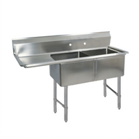 BK Resources Two Compartment Stainless Steel Compartment Sink with Left Drainboard, 24