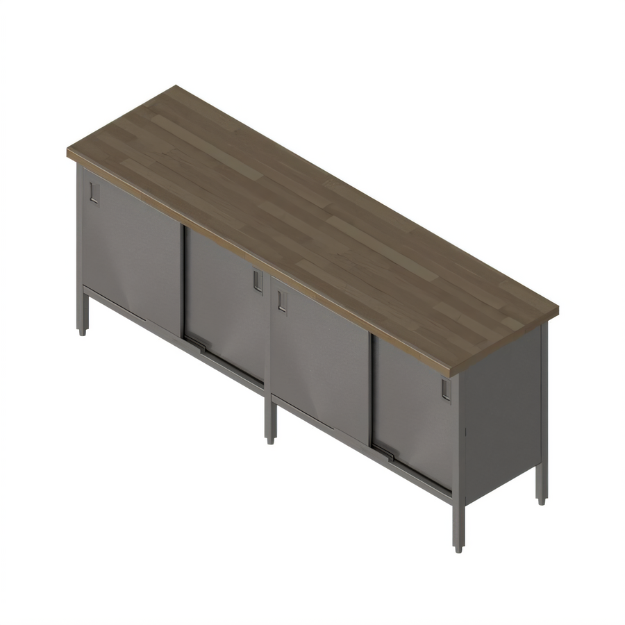 Product image #1 for John Boos Enclosed Base Wood Top Work Table with Sliding Doors, 96 x 30 Inches