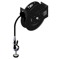 equip Open Black Powder-Coated Steel Retractable Hose Reel with 35-Foot Hose and Spray Valve