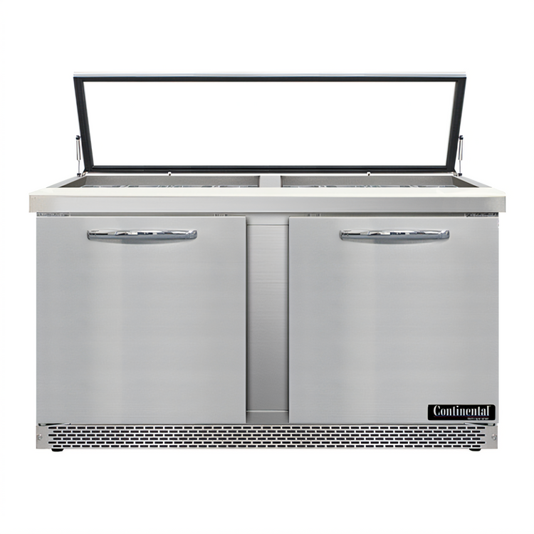 Product image #1 for Continental Refrigerator SW60N24M-HGL-FB Mighty Top 60" Two-Section Sandwich Prep Unit with Hinged Glass Lid
