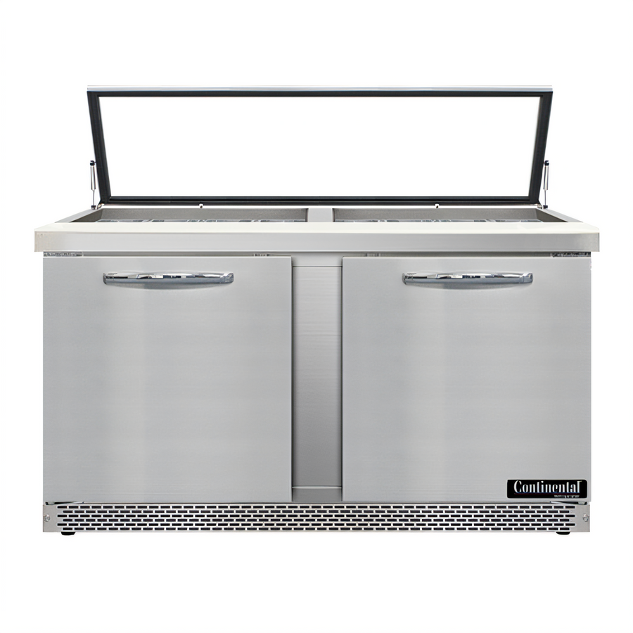 Product image #1 for Continental Refrigerator SW60N24M-HGL-FB Mighty Top 60" Two-Section Sandwich Prep Unit with Hinged Glass Lid