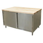 Thumbnail image #1 for BK Resources CMT-3648HL 48 x 36 Inch Hard Maple Top Chef Table with Stainless Steel Cabinet Base and Locking Hinged Doors