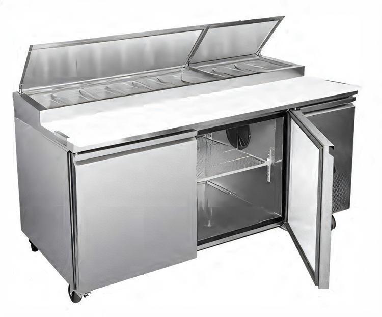 Product image #1 for Hurakan by Equip.me 71-Inch 2-Door Pizza Prep Table with Stainless Steel Exterior