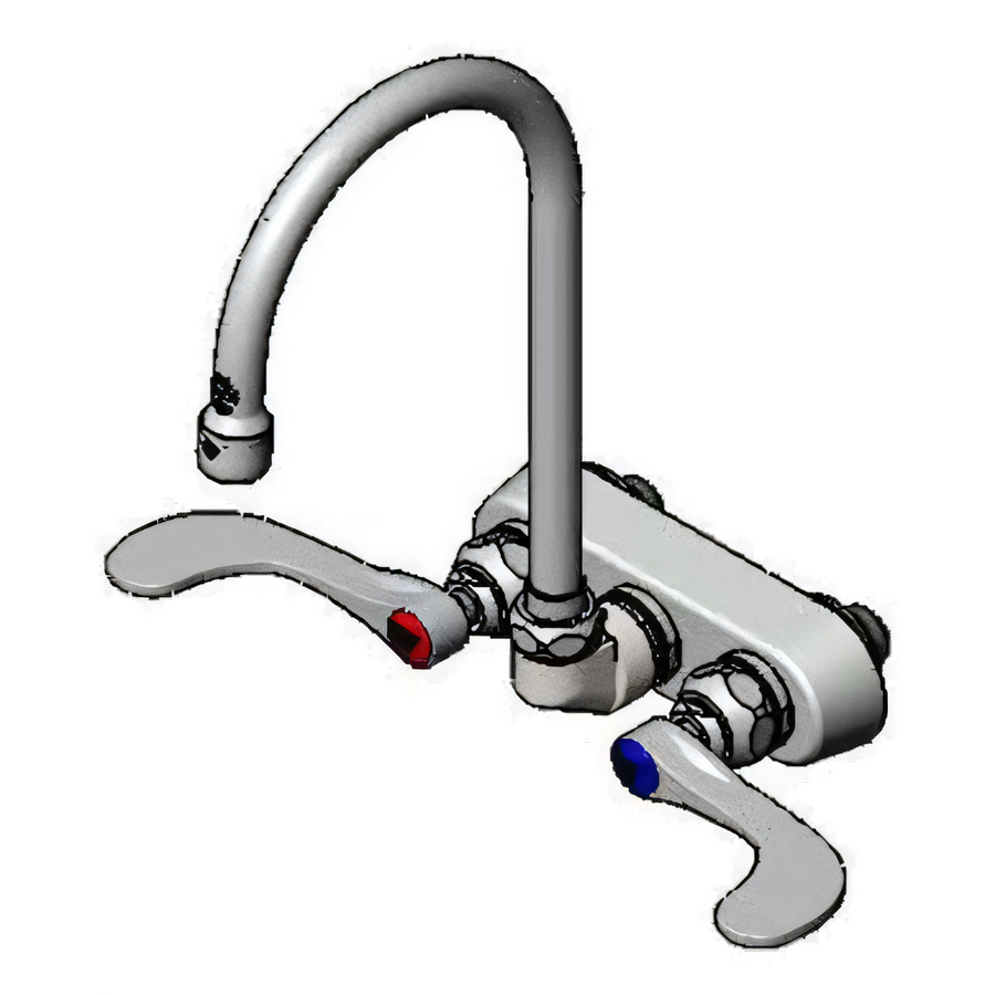Product image #1 for T&S Brass Wall-Mount Workboard Faucet with 4-Inch Centers and 5-3/4-Inch Swivel Gooseneck Nozzle