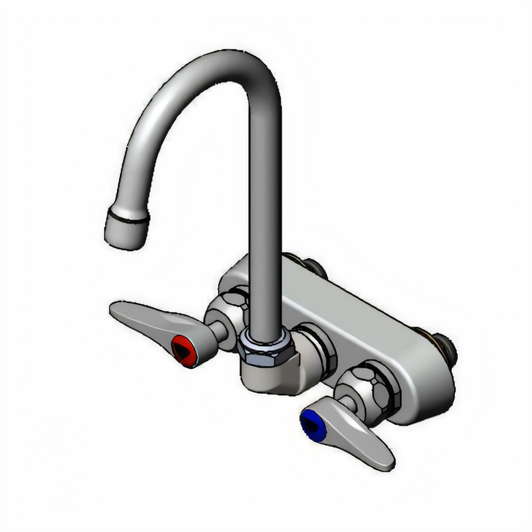 Product image #1 for T&S Brass 4-Inch Center Wall Mount Workboard Mixing Faucet with 4-3/8-Inch Swivel Gooseneck