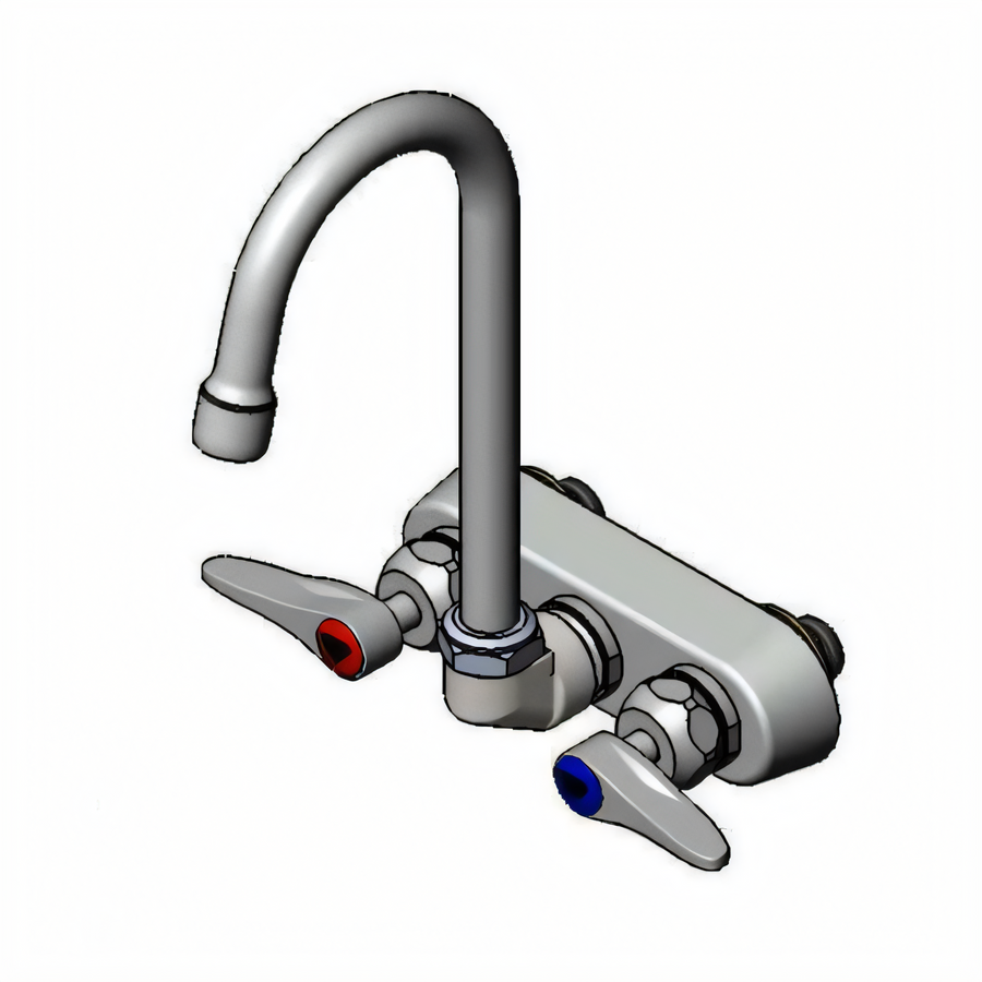 Product image #1 for T&S Brass 4-Inch Center Wall Mount Workboard Mixing Faucet with 4-3/8-Inch Swivel Gooseneck