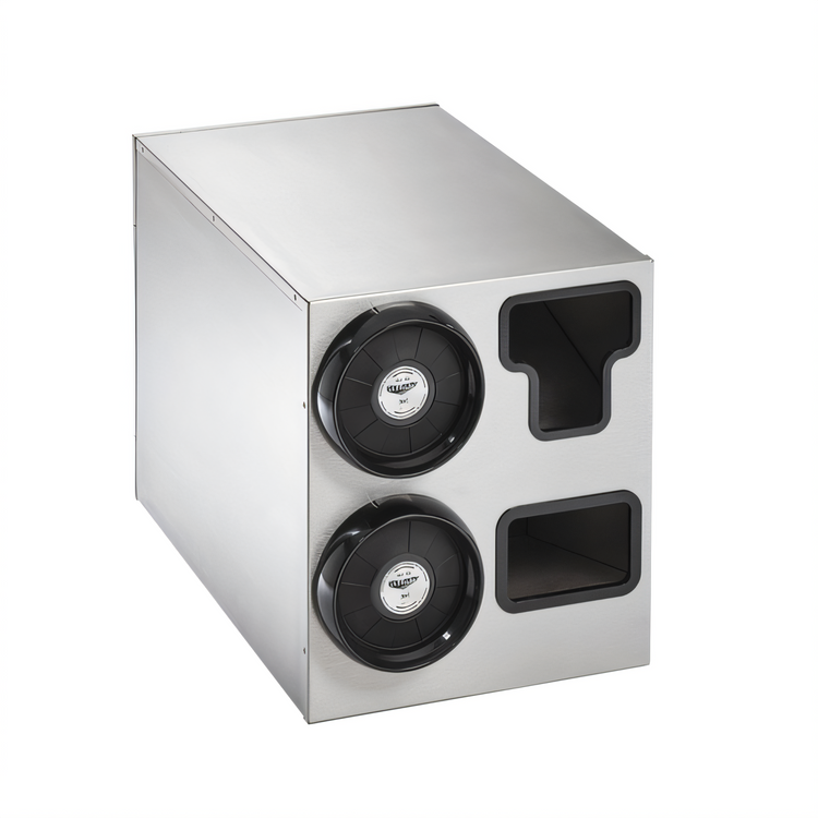 Product image #1 for Vollrath 2-High Vertical Countertop Stainless Steel Cup Dispenser Cabinet with Lid Holder and Straw Pocket