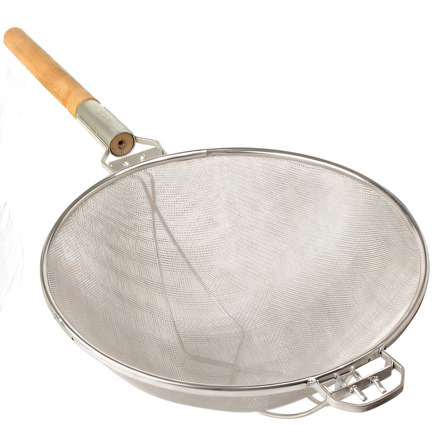 Product image #1 for 12-Inch Reinforced Double Mesh Stainless Steel Strainer with Round Wood Handle