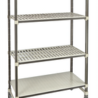 Thumbnail image #1 for Cambro Camshelving® Elements EMT215480VS4480 4-Tier Overhead-Track Mobile Shelving Starter Unit, 3 Vented + 1 Solid Shelves, 900 lb