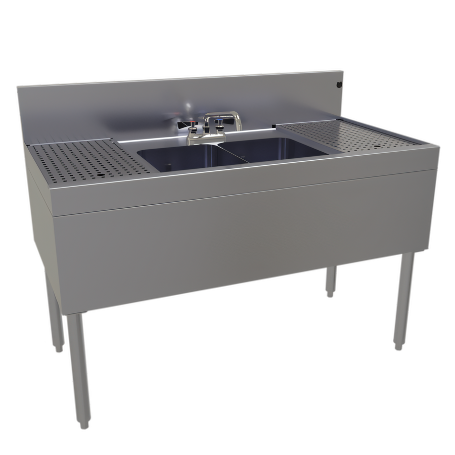Product image #1 for Glastender Two-Compartment Stainless Steel Underbar Sink Unit with Left and Right Drainboards, 48 Inch x 24 Inch