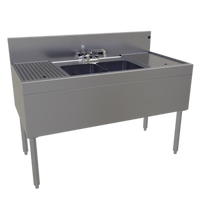 Glastender Two-Compartment Stainless Steel Underbar Sink Unit with Left and Right Drainboards, 48 Inch x 24 Inch