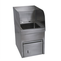 BK Resources Wall-Mount Hand Sink with Integrated Towel Dispenser, Side Splashes, and 9 x 9 x 5 Bowl