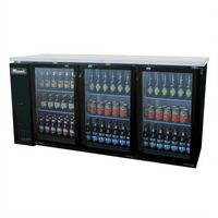 Migali Competitor Series Three-Section Glass Door Refrigerated Back Bar Cooler, 72.8-Inch Wide, 19.6 Cu. Ft.