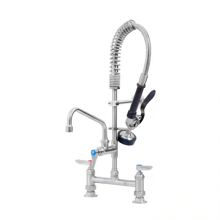 Product image #2 for EverSteel Stainless Steel 8-Inch Centers Deck Mount Pre-Rinse Mixing Faucet Assembly with Swing Nozzle and Wall Bracket