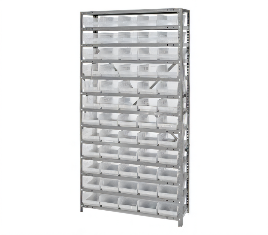 Product image #1 for Quantum Heavy-Duty Stationary Wire Shelving Unit with 13 Shelves and 60 Clear Bins