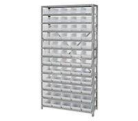 Quantum Heavy-Duty Stationary Wire Shelving Unit with 13 Shelves and 60 Clear Bins