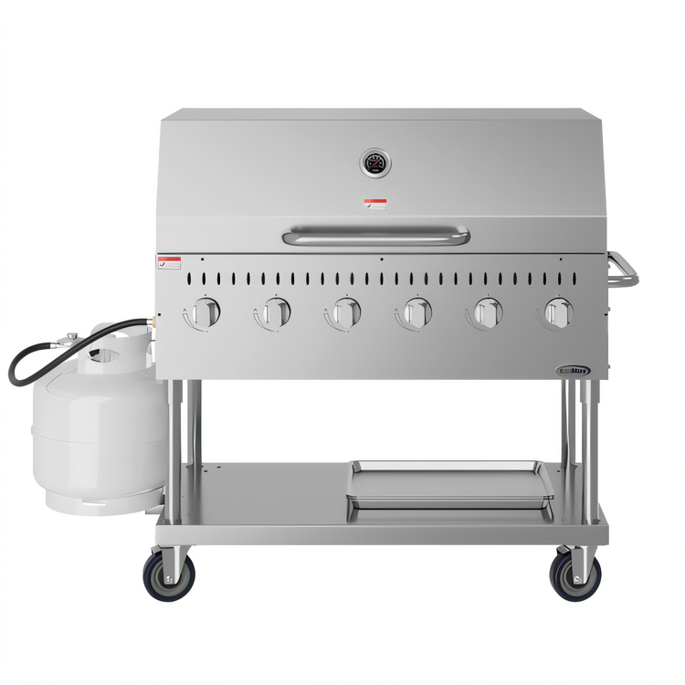 Product image #1 for 48-Inch 6-Burner Mobile Commercial Outdoor Propane Gas Grill with Roll Dome Cover