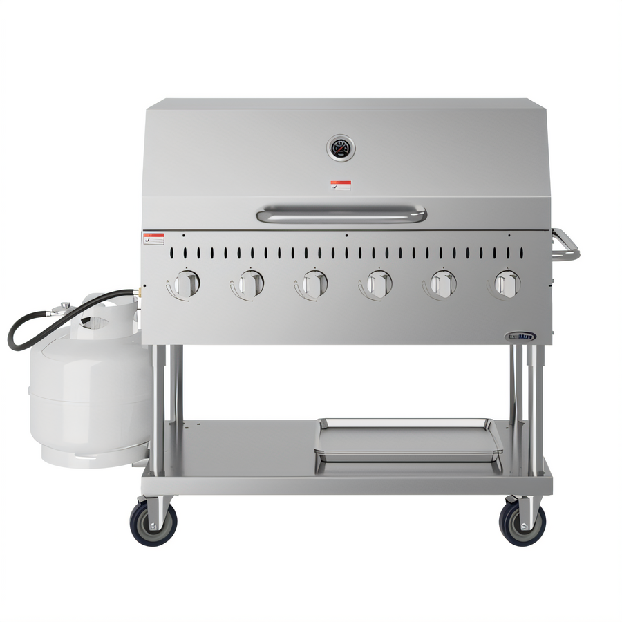Product image #1 for 48-Inch 6-Burner Mobile Commercial Outdoor Propane Gas Grill with Roll Dome Cover