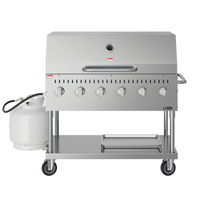48-Inch 6-Burner Mobile Commercial Outdoor Propane Gas Grill with Roll Dome Cover
