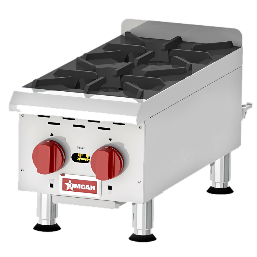 Product image #1 for Omcan USA Natural Gas Countertop Hotplate with 2 Burners, 12 x 24-Inch Cooking Area, 44,000 BTU
