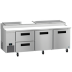 Thumbnail image #1 for Hoshizaki Steelheart PR93B-D2 93-Inch Three-Section Pizza Prep Table with 2 Doors, 2 Drawers and 12-Pan Rail