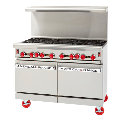 Product image #1 for American Range 48-Inch Green Flame Commercial Gas Range with 8 Open Burners and Double Storage Base