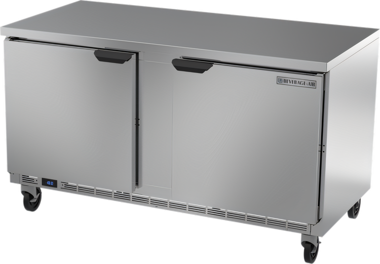 Product image #1 for Beverage Air 60-Inch Two-Section Worktop Freezer, 14.39 Cu. Ft., Flat Top, Solid Doors, Rear-Mounted Self-Contained R290 Refrigeration