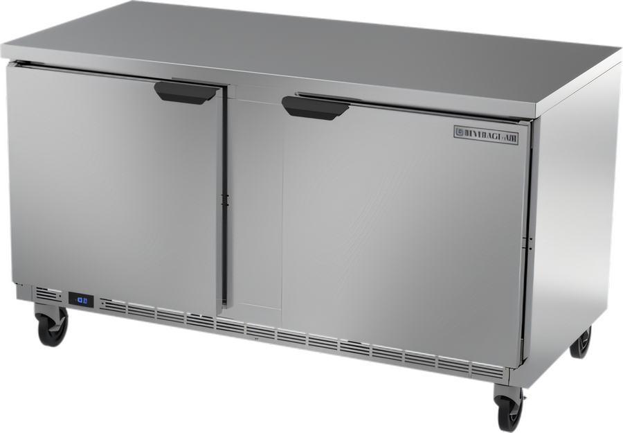Product image #1 for Beverage Air 60-Inch Two-Section Worktop Freezer, 14.39 Cu. Ft., Flat Top, Solid Doors, Rear-Mounted Self-Contained R290 Refrigeration
