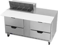 Beverage-Air 60-Inch Two-Section Sandwich Prep Table Refrigerator with 4 Drawers, 8-Pan Top and 17-Inch Cutting Board
