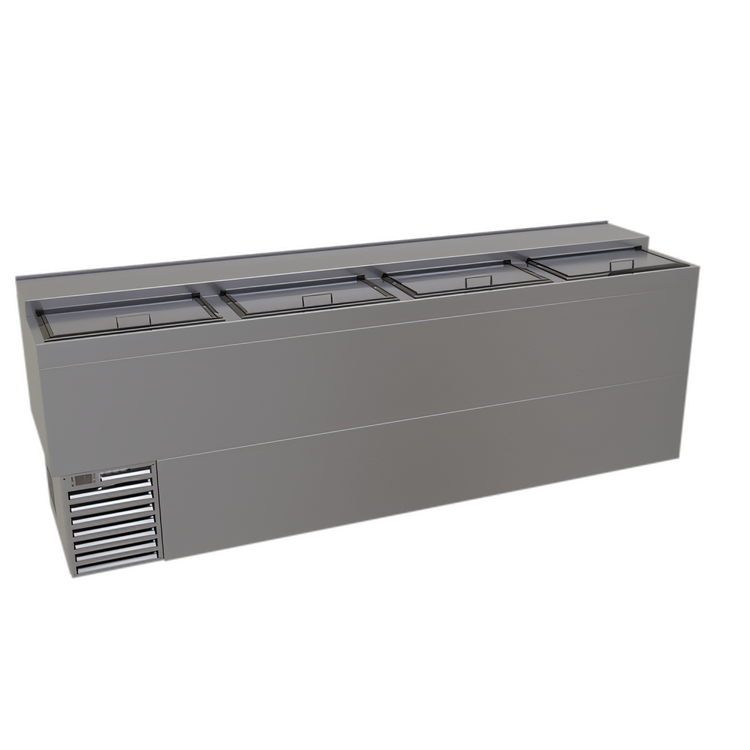 Product image #1 for Glastender 96-Inch Stainless Steel Deep-Well Flat Top Slide-Top Bottle Cooler with 4 Sliding Doors
