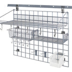 Thumbnail image #1 for Quantum SGK-403036-2GYCL Standard-Duty Wall-Mounted Store Grid Starter Kit with Shelf, Basket, Bin Holder and Clear Bin, Gray Epoxy Finish