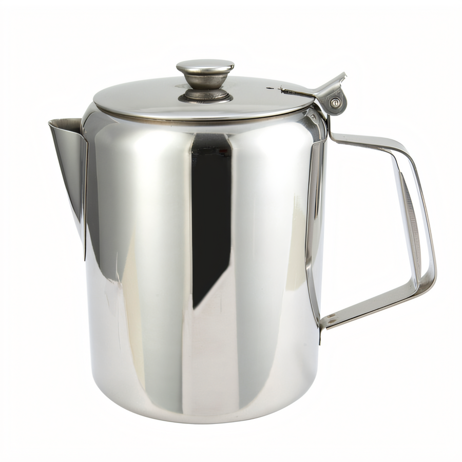Product image #1 for Winco 32 oz Stainless Steel Beverage Server with Short Spout, Hinged Top, and Mirror Finish