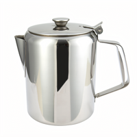 Winco 32 oz Stainless Steel Beverage Server with Short Spout, Hinged Top, and Mirror Finish