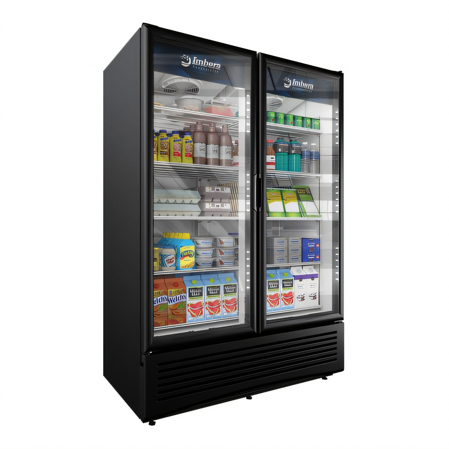 Product image #1 for Omcan Elite Series 41.6 Cu. Ft. Two-Section Reach-In Glass Door Merchandiser Refrigerator