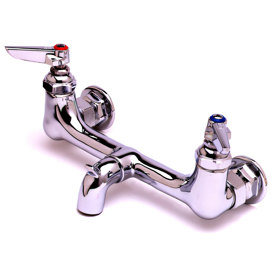 Product image #1 for T&S Brass B-0672-POL Service Sink Faucet, Wall Mount, 8-Inch Centers, Pail Hook Nozzle, Polished Chrome-Plated