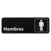 Thumbnail image #1 for Winco Spanish Men's Restroom Information Sign with Symbol, 9 x 3 Inch, Black Plastic with Adhesive Back