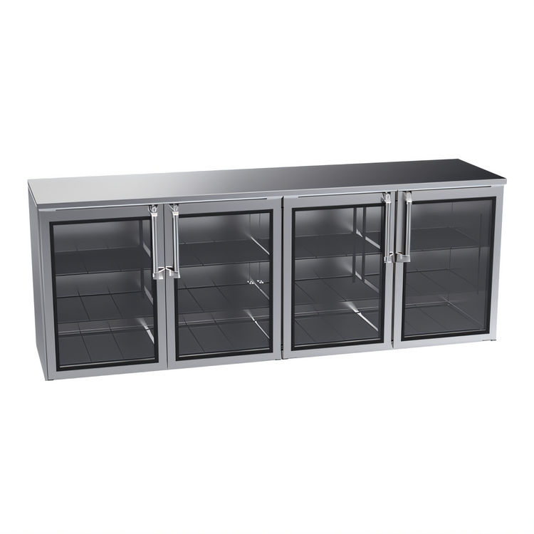 Product image #1 for Krowne Remote Back Bar Cooler Storage Cabinet, 96 Inch, 4-Section, 4 Swing Doors, Black Exterior
