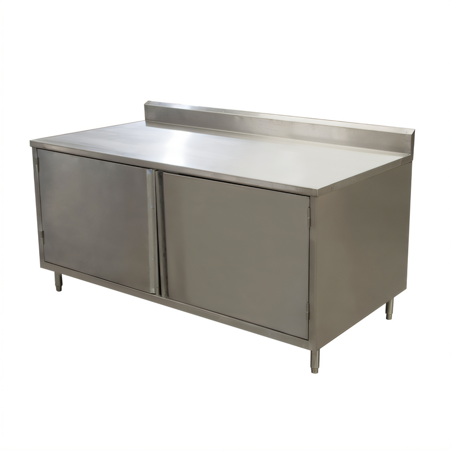 Product image #1 for BK Resources Stainless Steel Enclosed Work Table with Cabinet Base and Hinged Doors, 72 x 36 x 39.75 Inches, 5-Inch Back Riser