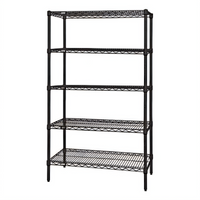 Quantum 5-Shelf Wire Shelving Starter Kit, 42 x 21 x 86 Inch, Stationary, Black Epoxy Antimicrobial Finish