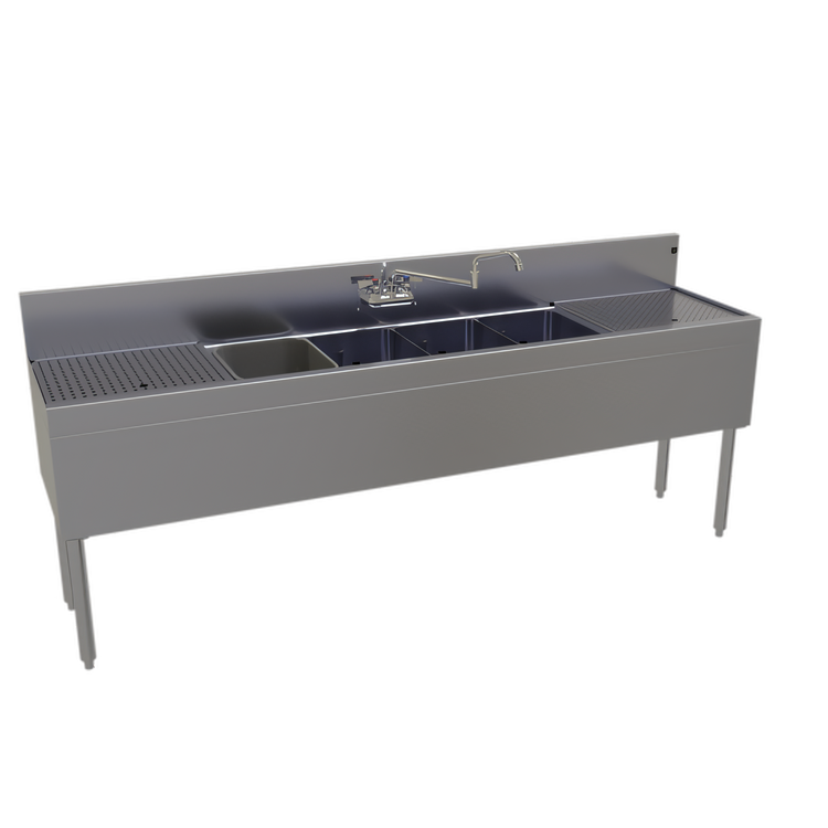 Product image #1 for Glastender 84-Inch Four-Compartment Stainless Steel Underbar Sink Unit with Left and Right Drainboards