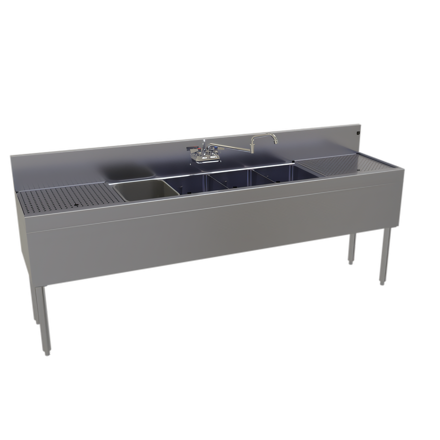 Product image #1 for Glastender 84-Inch Four-Compartment Stainless Steel Underbar Sink Unit with Left and Right Drainboards