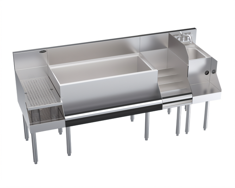 Product image #1 for Krowne Royal Series 72-Inch Underbar Cocktail Station with Center Ice Bin, Blender Station, Liquor Display, Drainboard, and 10-Circuit Cold Plate