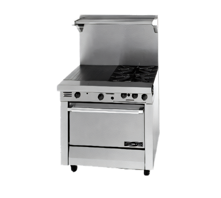 Product image #1 for Garland Master Series Heavy Duty 34-Inch Combination Top Gas Range with 17-Inch Hot Top, Two Open Burners, and Storage Base with Doors