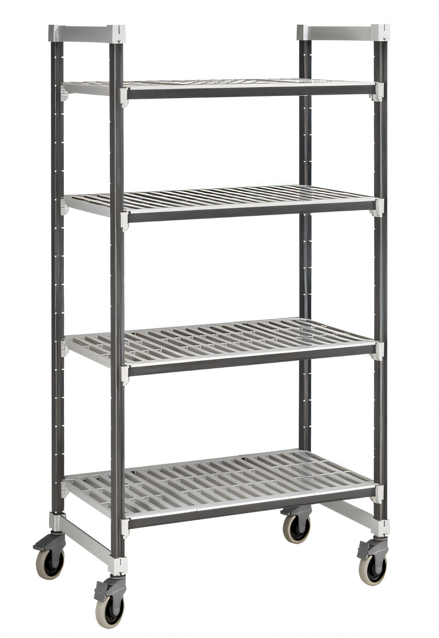 Product image #1 for Cambro Camshelving Elements XTRA 4-Tier Mobile Starter Shelving Unit, 24-Inch Deep x 60-Inch Wide x 78-1/4-Inch High, Speckled Gray