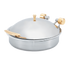 Thumbnail image #1 for Vollrath Intrigue® Large Round Solid Top Induction Chafer, 6 Quart, Brass Trim, Stainless Steel Food Pan