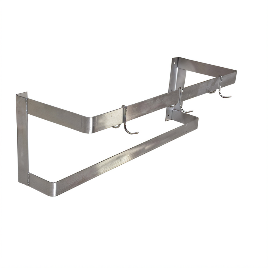 Product image #1 for Omcan USA 60-Inch Wall-Mounted Stainless Steel Double-Bar Pot Rack with 5 Plated Hooks