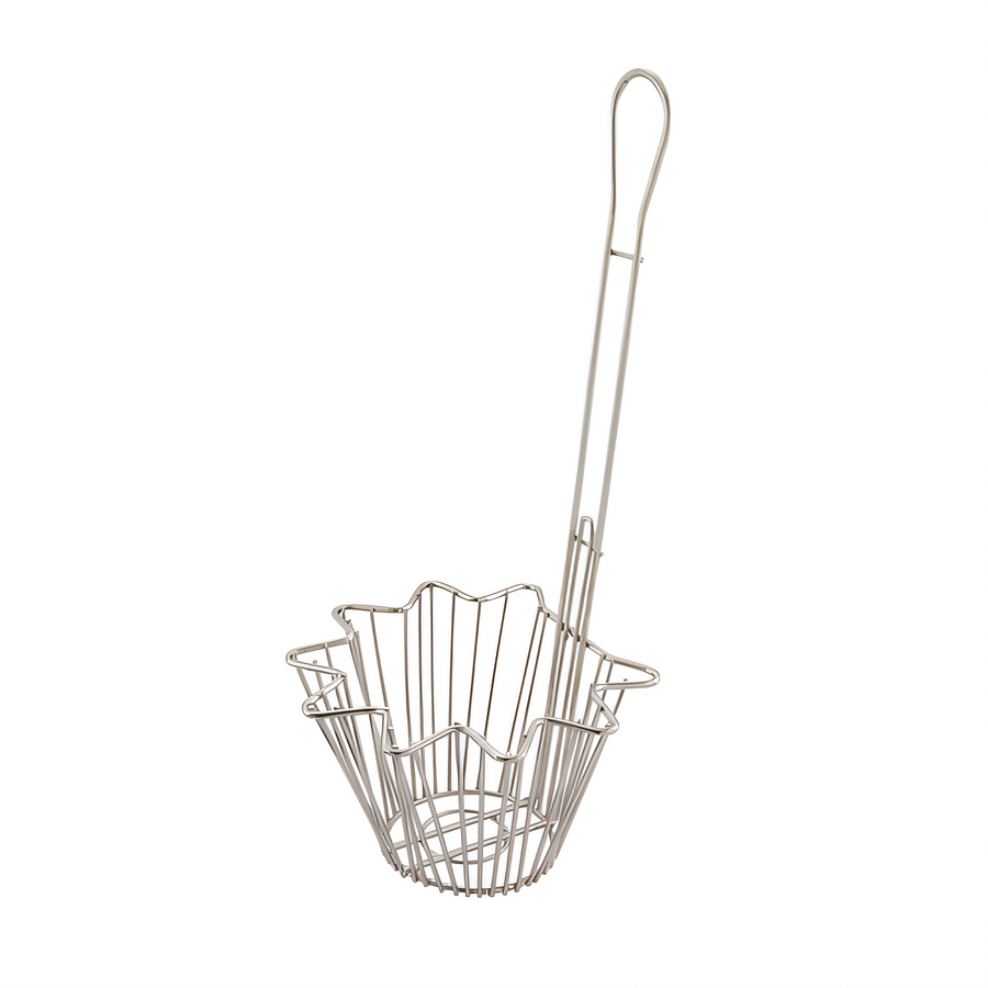Product image #1 for Winco Taco Salad Bowl Fryer Basket, Round, 8-3/10-Inch Diameter, 18-Inch Handle, Nickel Plated