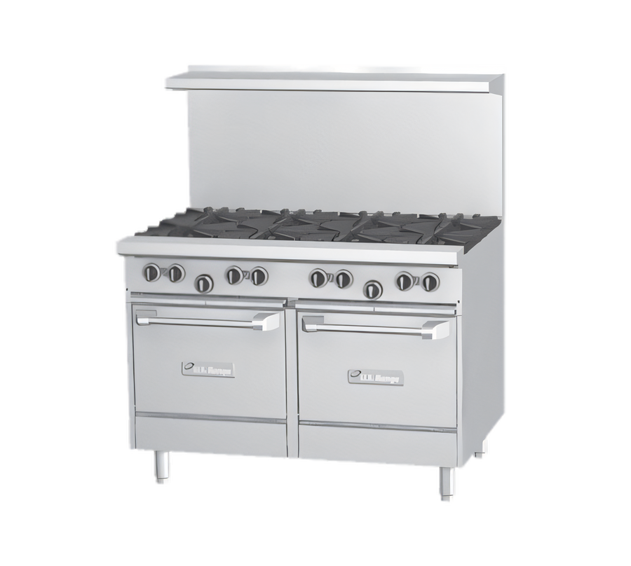 Product image #1 for US Range U-Series 48-Inch Gas Restaurant Range with 6 Open Burners, 12-Inch Griddle, and Dual Space-Saver Ovens
