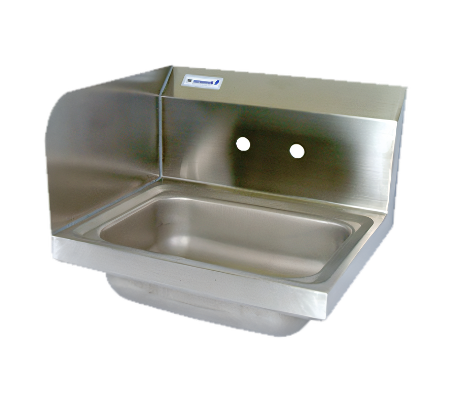 Product image #1 for BK Resources 14 x 10 Wall-Mount Hand Sink with Left Side Splash, 4 in. O.C. Splash Mount, Marine Edge, 304 Stainless Steel